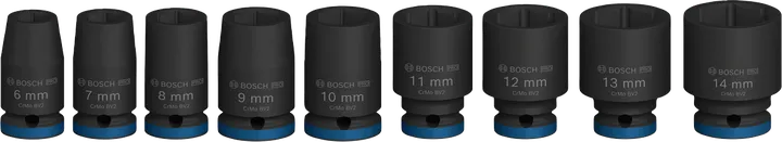 Juego de vasos de impacto Bosch PRO de 1/4 de pulgada, 9 piezas.
